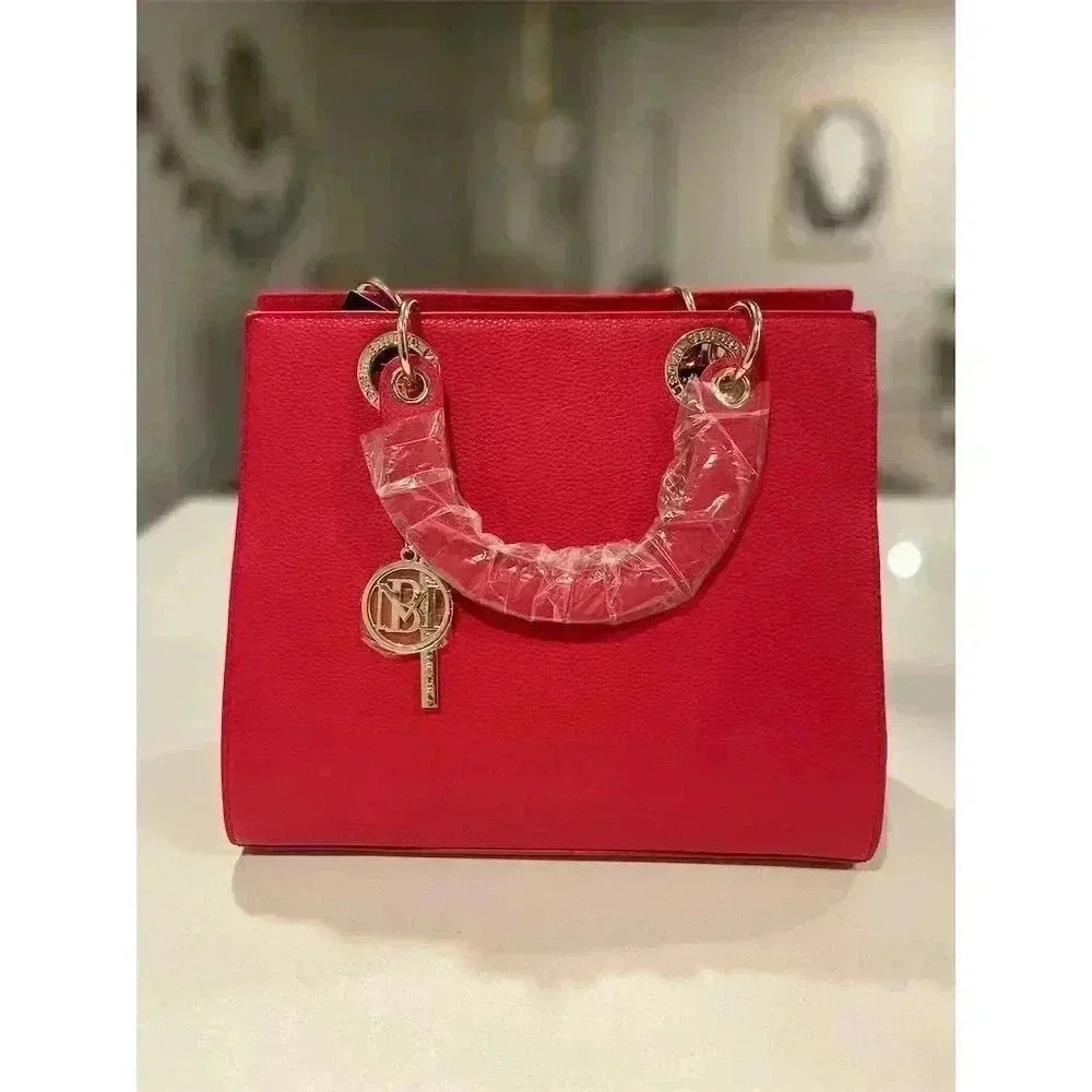 Badgley Mischka Women's Red Logo Eyelet Tote Bag with Key Chain